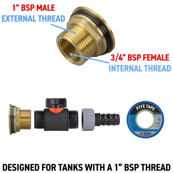 Water butt brass kit 1″ with in-line valve + 20mm barb – rainwater harvesting kit uk water butt kits free shipping 9