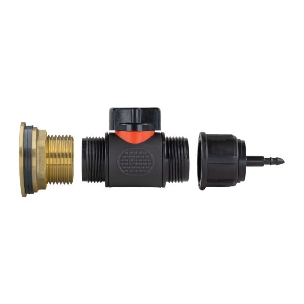 Water butt brass kit 1″ with in-line valve + 4mm barb brass wall flange kits free shipping 15