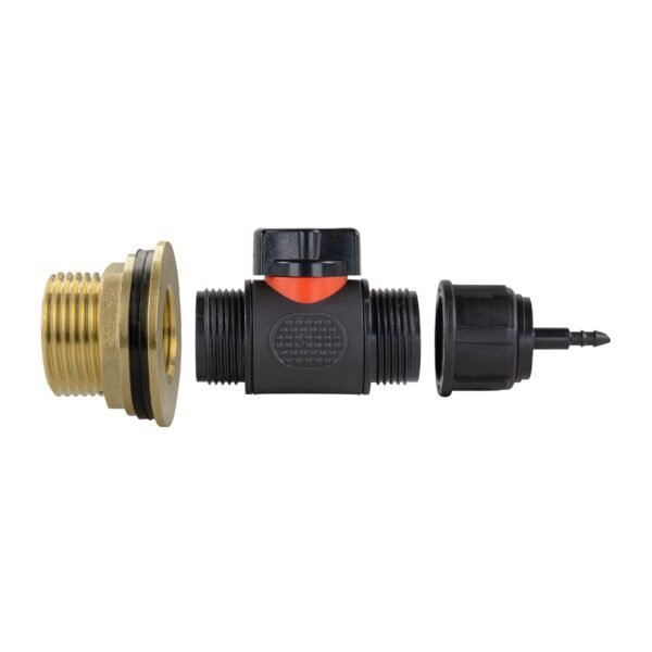 Water butt brass kit 1″ with in-line valve + 4mm barb brass wall flange kits free shipping 21