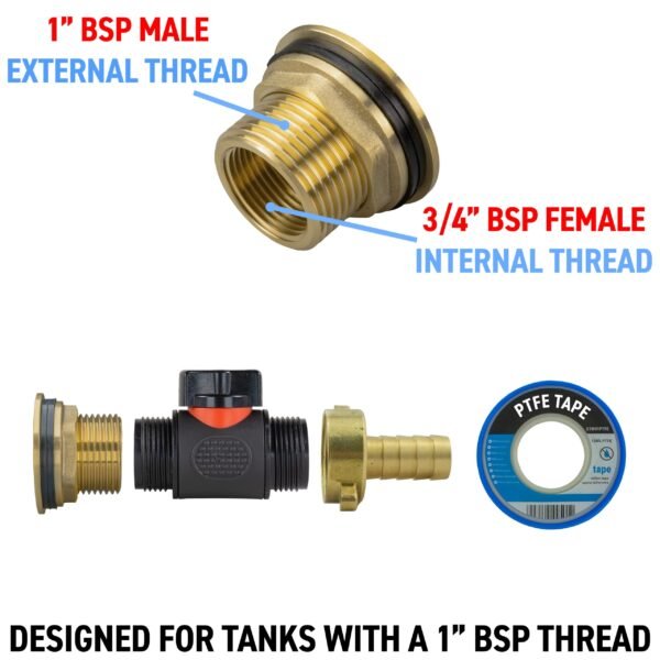Water butt brass kit 1 inch with in-line valve and 1/2 inch brass barb – rainwater harvesting kit uk brass wall flange kits free shipping 7