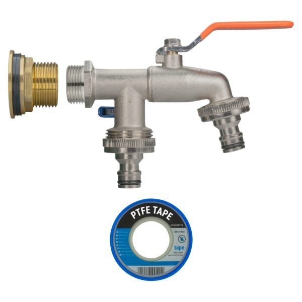 Water Butt Brass Kit 1" with Double Quick Connect Tap and
