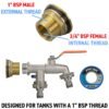 Water Butt Brass Kit 1" with Double Quick Connect Tap and