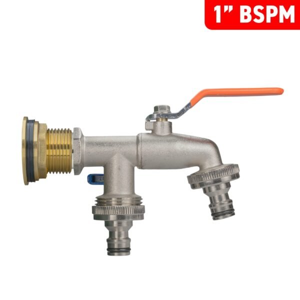 Water Butt Brass Kit 1" with Double Quick Connect Tap and