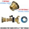 Water Butt Brass Kit 1" with Brass Valve + Geka