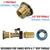 Water butt brass kit 1 inch with brass valve + 25mm barb and – rainwater harvesting kit uk water butt kits free shipping 29