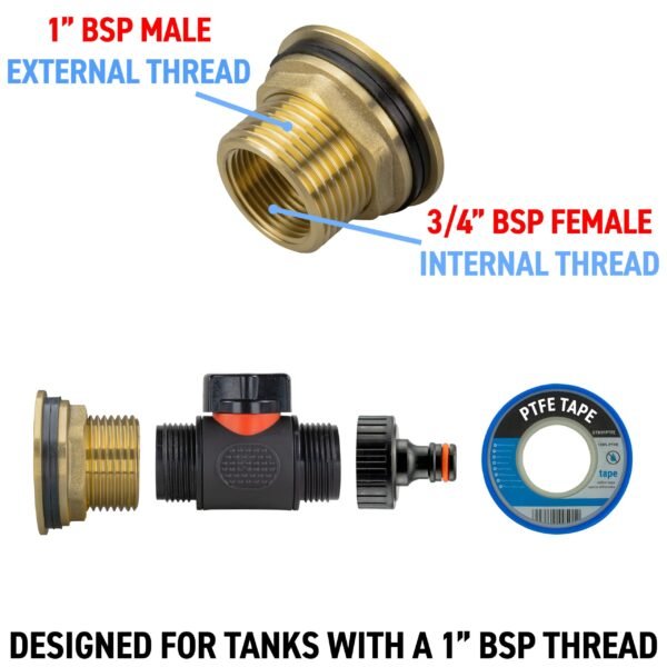 Water butt brass kit 1 inch with in-line valve + quick connect – rainwater harvesting kit uk brass wall flange kits free shipping 7