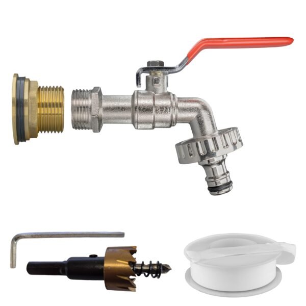 Water Butt Brass Kit 1″ with Quick Connect Lever Tap and Brass Wall Flange Kits Free Shipping 5