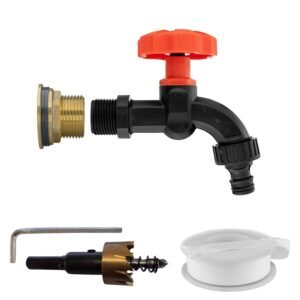Water Butt Brass Kit 1″ with Black Dial Tap and Drill Bit Brass Wall Flange Kits Free Shipping