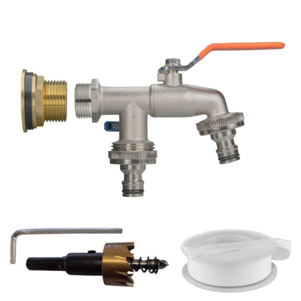 Water Butt Brass Kit 1" with Double Quick Connect Tap and