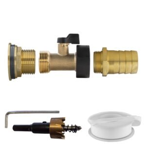 Water Butt Brass Kit 1" with Brass Valve + 25mm Barb and