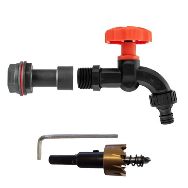 Water Butt Extension Kit 1/2" with Black Dial Tap and Drill