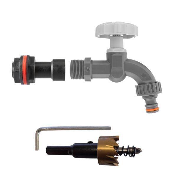 Water Butt Extension Kit 3/4″ with Grey Dial Tap and Drill Water Butt Kits Free Shipping 5