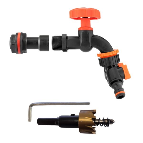 Water Butt Extension Kit 3/4" with Black Dial Tap + Two-Way