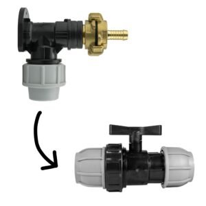 Wall Flange Kit 25mm MDPE + 25mm MDPE Valve + 13mm Barbed
