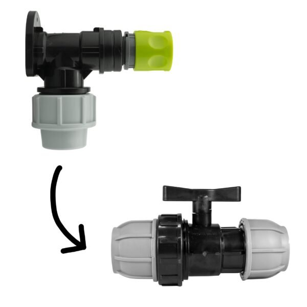 Wall Flange Kit 25mm MDPE + 25mm MDPE Valve + Female Quick