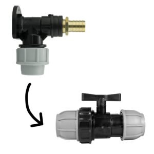 Wall Flange Kit 25mm MDPE + 25mm MDPE Valve + 19mm Brass