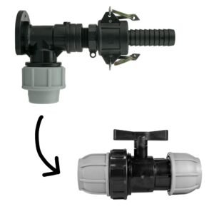 Wall Flange Kit 25mm MDPE + 25mm MDPE Valve + 3/4" Camlock