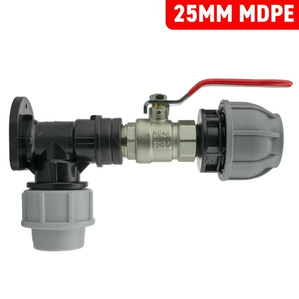 Wall flange kit 25mm mdpe + lever valve + 32mm mdpe joiner – heavy duty pipe & hose fitting uk mdpe fittings free shipping 3