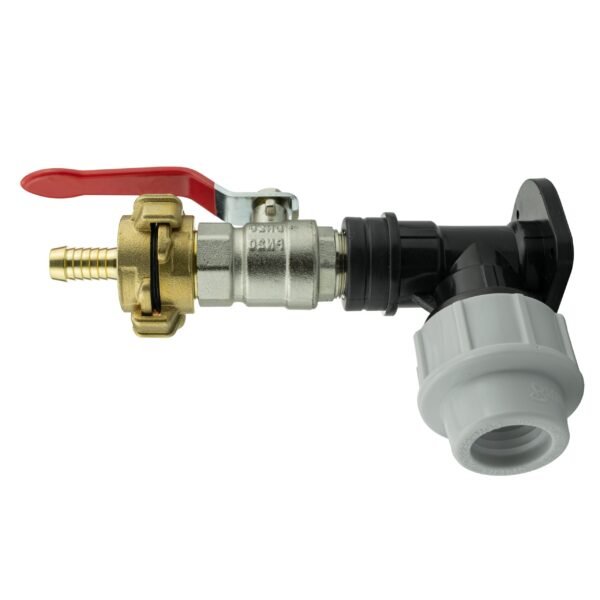 Wall Flange Kit 25mm MDPE + Lever Valve + 13mm Barbed Geka