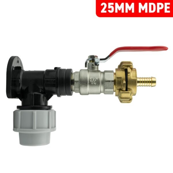 Wall Flange Kit 25mm MDPE + Lever Valve + 13mm Barbed Geka