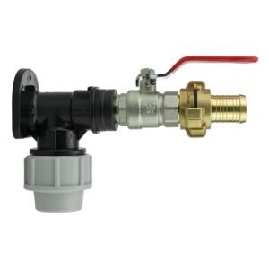 Wall Flange Kit 25mm MDPE + Lever Valve + 25mm Barbed Geka