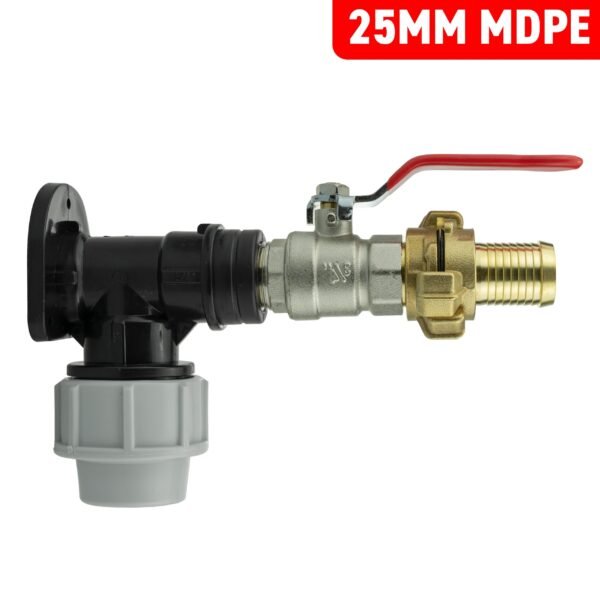Wall Flange Kit 25mm MDPE + Lever Valve + 25mm Barbed Geka