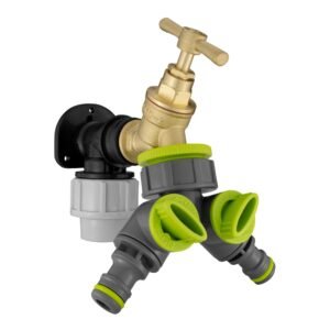 Wall Flange Kit 25mm MDPE + Brass Bib Tap + Lime Two Way Tap