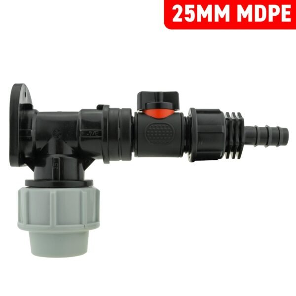 Wall flange kit 25mm mdpe + in-line valve + 1/2 inch barb – mdpe pipe wall flange kit uk