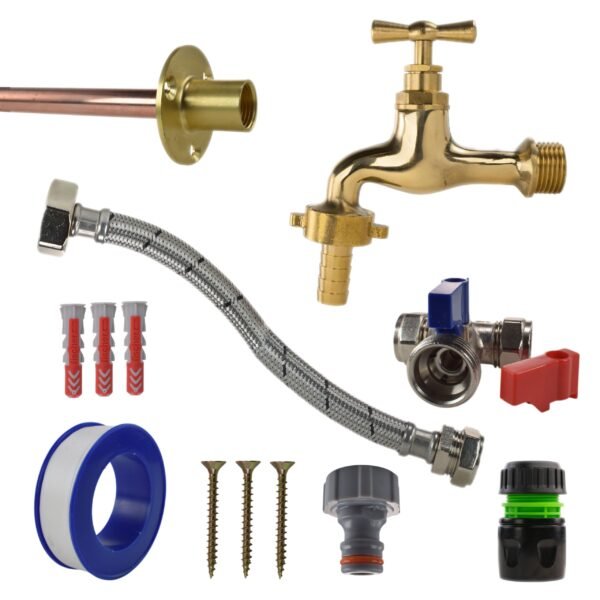 Polished brass 13mm barb tap standard connection kit – barbed hose pipe connector uk brass connectors free shipping 4