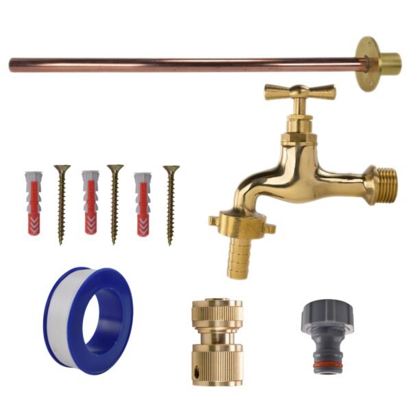 Polished brass 13mm barb tap basic connection kit with black/yellow connector – heavy duty outdoor garden tap uk garden hose connection set free shipping 9