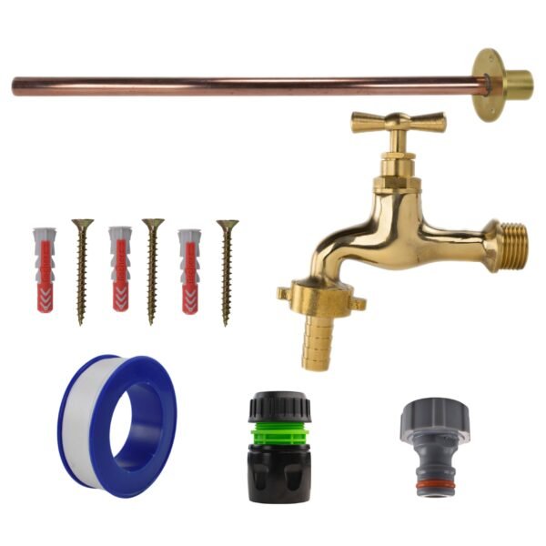 Polished brass 13mm barb tap basic connection kit with black/yellow connector – heavy duty outdoor garden tap uk garden hose connection set free shipping 11
