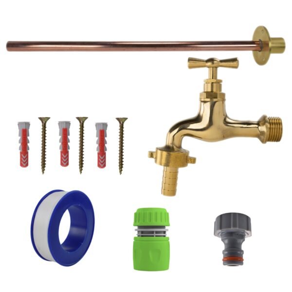 Polished brass 13mm barb tap basic connection kit with black/yellow connector – heavy duty outdoor garden tap uk garden hose connection set free shipping 7