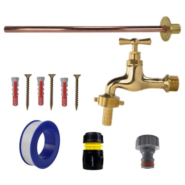 Polished brass 13mm barb tap basic connection kit with black/yellow connector – heavy duty outdoor garden tap uk garden hose connection set free shipping 15