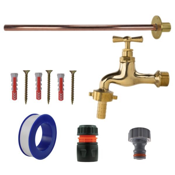 Polished brass 13mm barb tap basic connection kit with black/yellow connector – heavy duty outdoor garden tap uk garden hose connection set free shipping 13