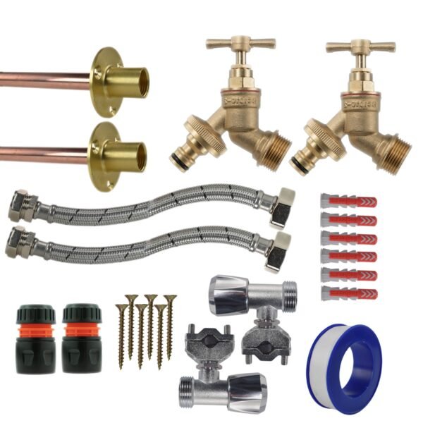 Brass quick connect bib tap full connection kit x2 with black/yellow connectors – heavy duty outdoor garden tap uk garden hose connection set free shipping 33