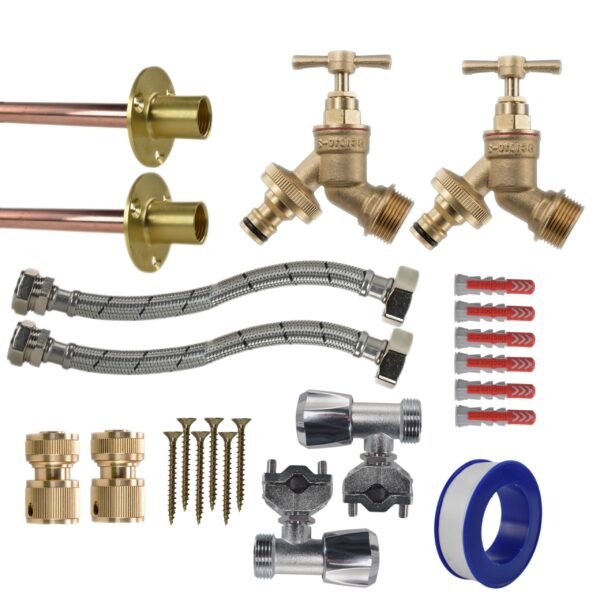 Brass quick connect bib tap full connection kit x2 with black/yellow connectors – heavy duty outdoor garden tap uk garden hose connection set free shipping 29