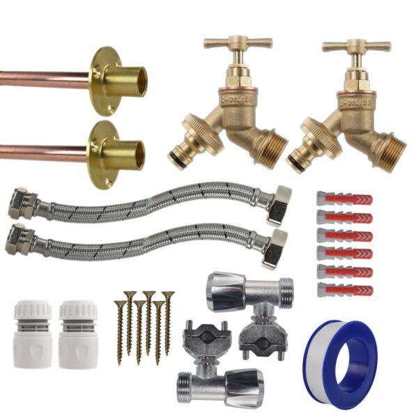 Brass quick connect bib tap full connection kit x2 with black/yellow connectors – heavy duty outdoor garden tap uk garden hose connection set free shipping 27