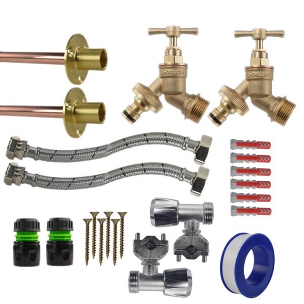 Brass quick connect bib tap full connection kit x2 with black/yellow connectors – heavy duty outdoor garden tap uk garden hose connection set free shipping 31