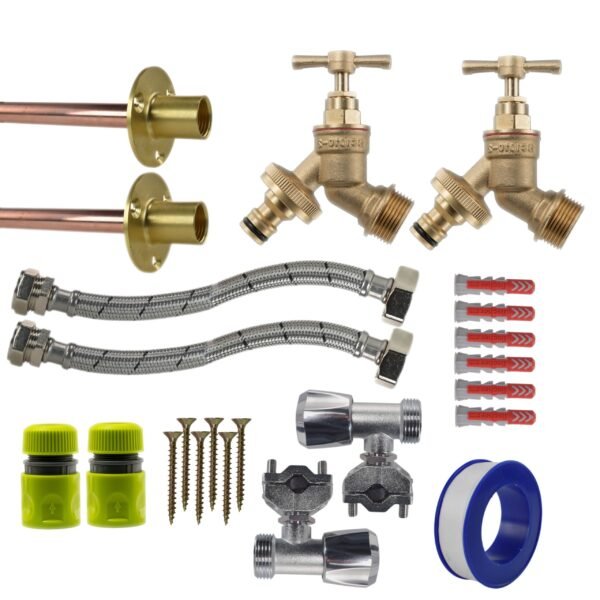 Brass quick connect bib tap full connection kit x2 with black/yellow connectors – heavy duty outdoor garden tap uk garden hose connection set free shipping 23