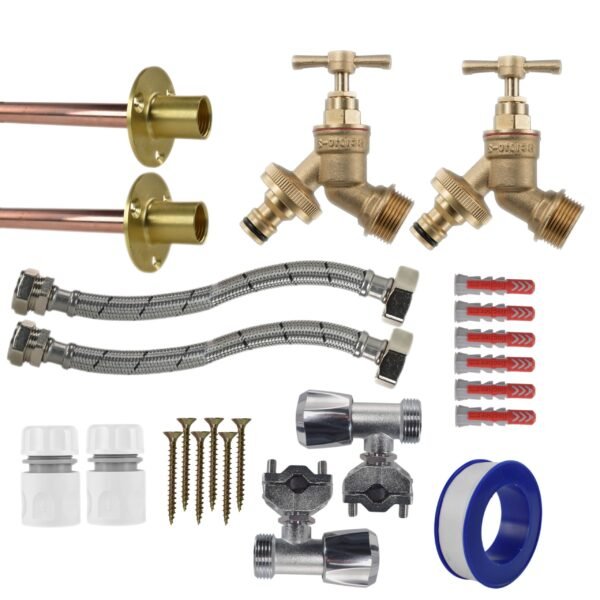 Brass quick connect bib tap full connection kit x2 with black/yellow connectors – heavy duty outdoor garden tap uk garden hose connection set free shipping 21