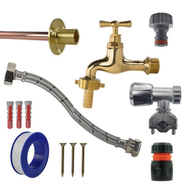 Polished brass 13mm barb tap full connection kit with black/yellow heavy duty outdoor garden tap uk garden hose connection set free shipping 37