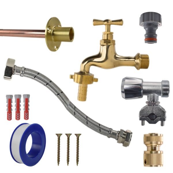Polished brass 13mm barb tap full connection kit with black/yellow heavy duty outdoor garden tap uk garden hose connection set free shipping 33
