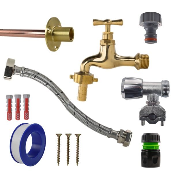 Polished brass 13mm barb tap full connection kit with black/yellow heavy duty outdoor garden tap uk garden hose connection set free shipping 35
