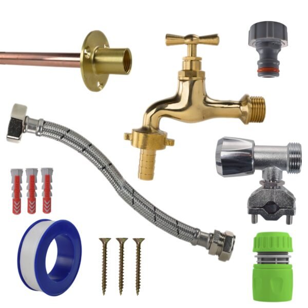 Polished brass 13mm barb tap full connection kit with black/yellow heavy duty outdoor garden tap uk garden hose connection set free shipping 29