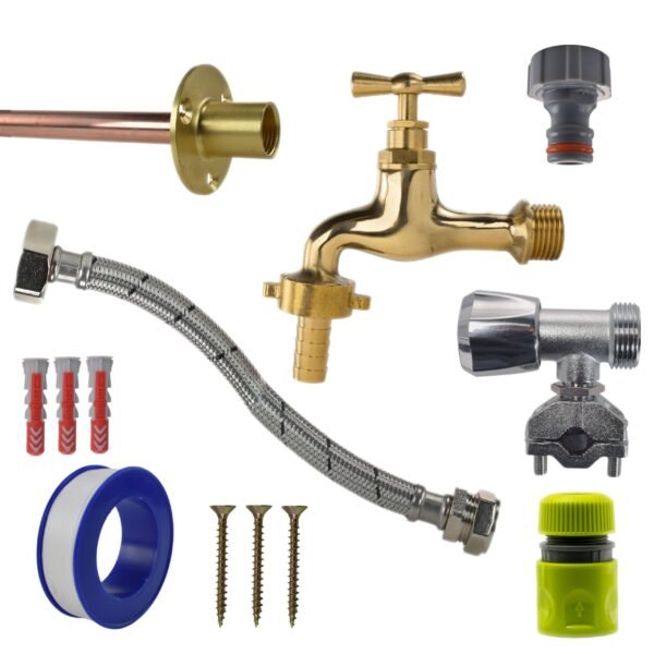Polished brass 13mm barb tap full connection kit with black/yellow heavy duty outdoor garden tap uk garden hose connection set free shipping 27