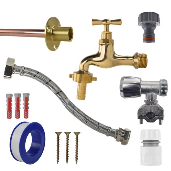 Polished brass 13mm barb tap full connection kit with black/yellow heavy duty outdoor garden tap uk garden hose connection set free shipping 25