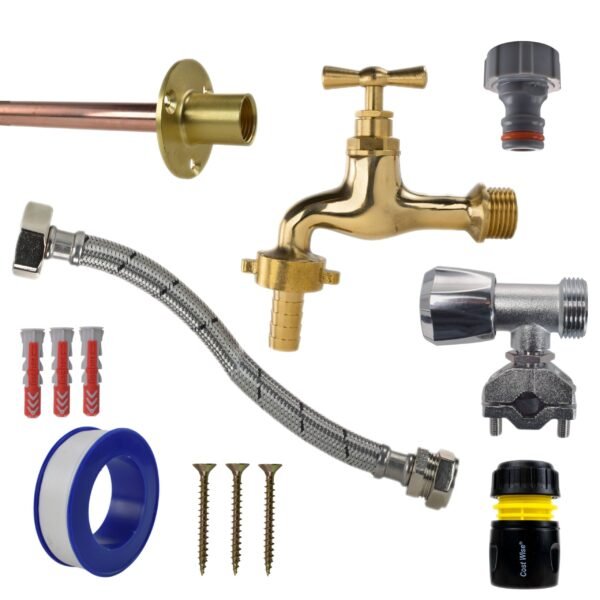 Polished brass 13mm barb tap full connection kit with black/yellow heavy duty outdoor garden tap uk garden hose connection set free shipping 39