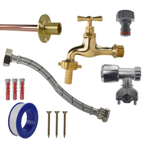 Polished brass 13mm barb tap full connection kit with black/yellow heavy duty outdoor garden tap uk garden hose connection set free shipping 23