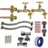 Polished brass 13mm barb tap full connection kit x2 – heavy duty outdoor garden tap uk base kit garden hose connection set free shipping