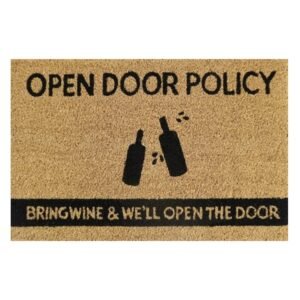 Doormat 60cm x 40cm - 'Open Door Policy Bring Wine & We'll